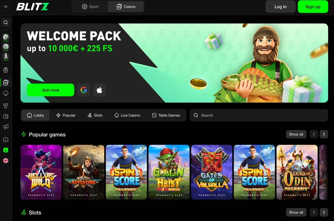 Screenshot of the Blitz Casino lobby